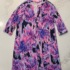 Lilly Pulitzer Navy Palm-Print Button Front Dress with Pink & Purple